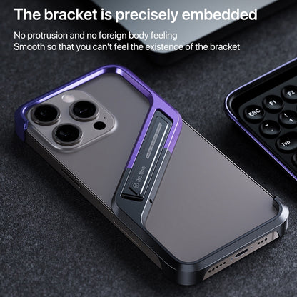 For iPhone 14 Pro S-shaped Stand Frameless Metal Phone Case(Black Purple) by bashfashion