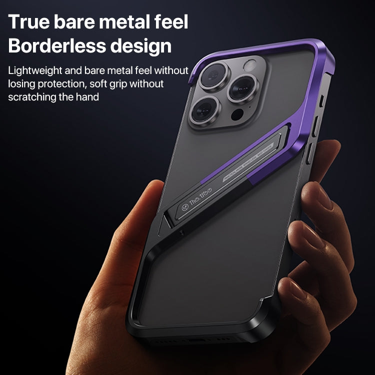 For iPhone 14 Pro S-shaped Stand Frameless Metal Phone Case(Black Purple) by bashfashion