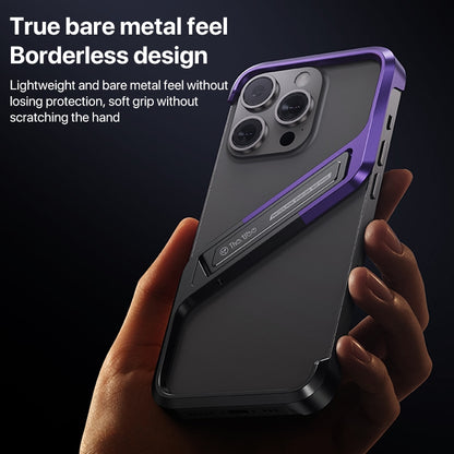 For iPhone 15 S-shaped Stand Frameless Metal Phone Case(Black Purple) by bashfashion