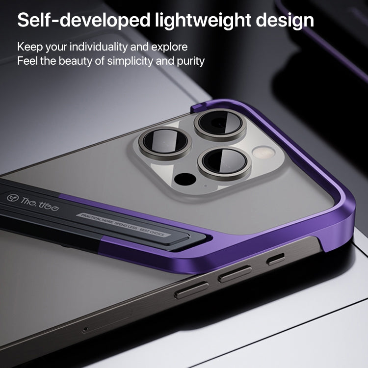 For iPhone 16 Pro Max S-shaped Stand Frameless Metal Phone Case(Black Purple) by bashfashion