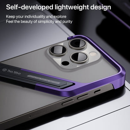 For iPhone 14 Pro S-shaped Stand Frameless Metal Phone Case(Black Purple) by bashfashion