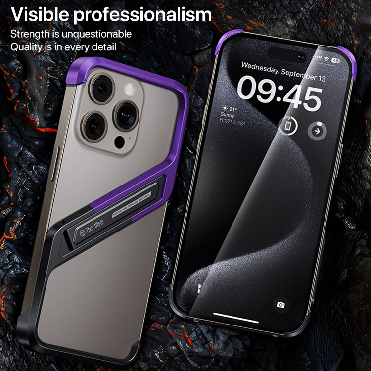 For iPhone 16 Pro Max S-shaped Stand Frameless Metal Phone Case(Black Purple) by bashfashion