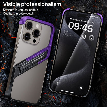 For iPhone 14 Pro S-shaped Stand Frameless Metal Phone Case(Black Purple) by bashfashion