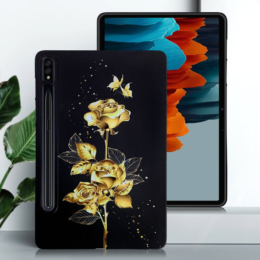 For Samsung Galaxy Tab S7 / S8 Color Painting Pattern Smart Tablet TPU Case(Golden Rose) by bashfashion