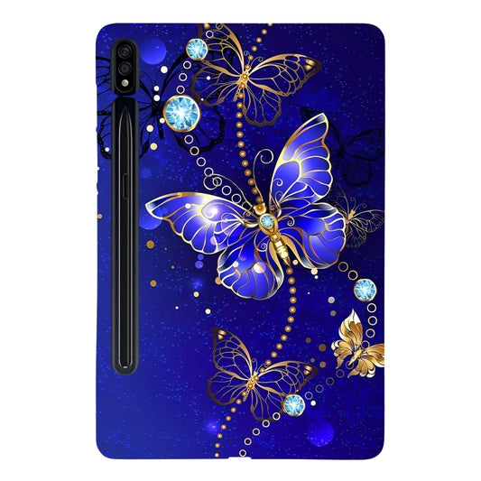 For Samsung Galaxy Tab S7 / S8 Color Painting Pattern Smart Tablet TPU Case(Blue Butterfly) by bashfashion