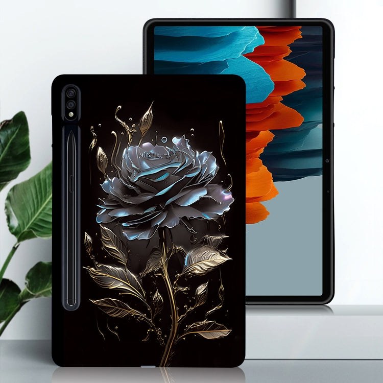 For Samsung Galaxy Tab S7 / S8 Color Painting Pattern Smart Tablet TPU Case(Black Rose) by bashfashion