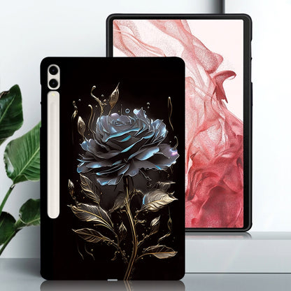 For Samsung Galaxy Tab S7+ / S8+ Color Painting Pattern Smart Tablet TPU Case(Black Rose) by bashfashion