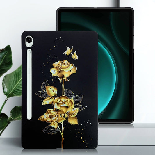 For Samsung Galaxy Tab S9 / S9 FE Color Painting Pattern Smart Tablet TPU Case(Golden Rose) by bashfashion