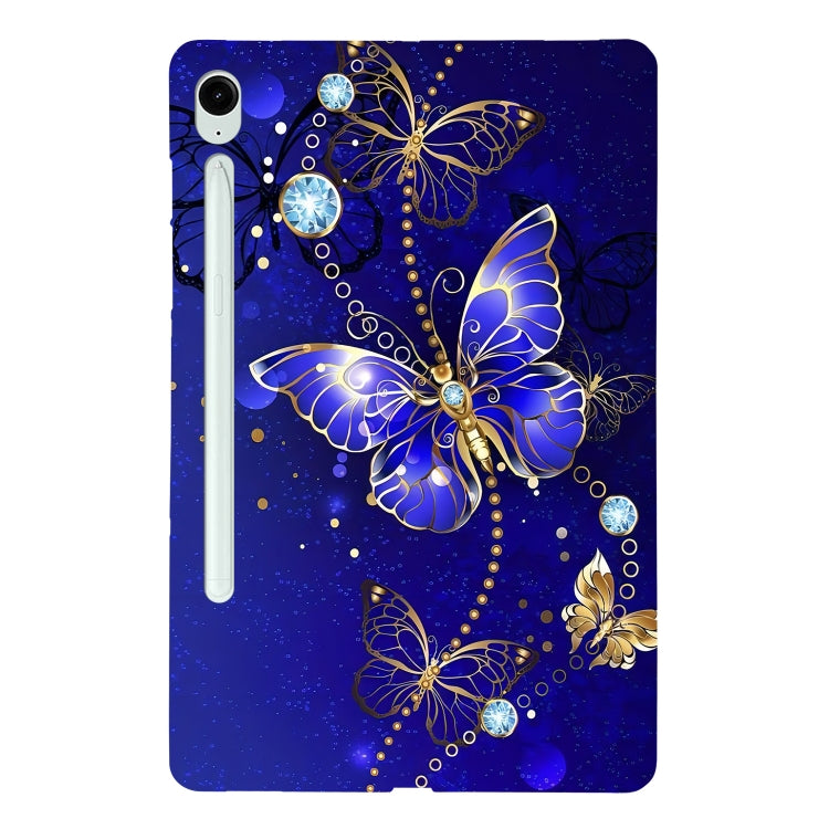 For Samsung Galaxy Tab S9 / S9 FE Color Painting Pattern Smart Tablet TPU Case(Blue Butterfly) by bashfashion