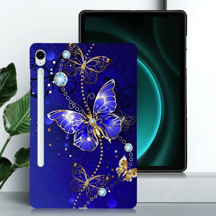 For Samsung Galaxy Tab S9 / S9 FE Color Painting Pattern Smart Tablet TPU Case(Blue Butterfly) by bashfashion