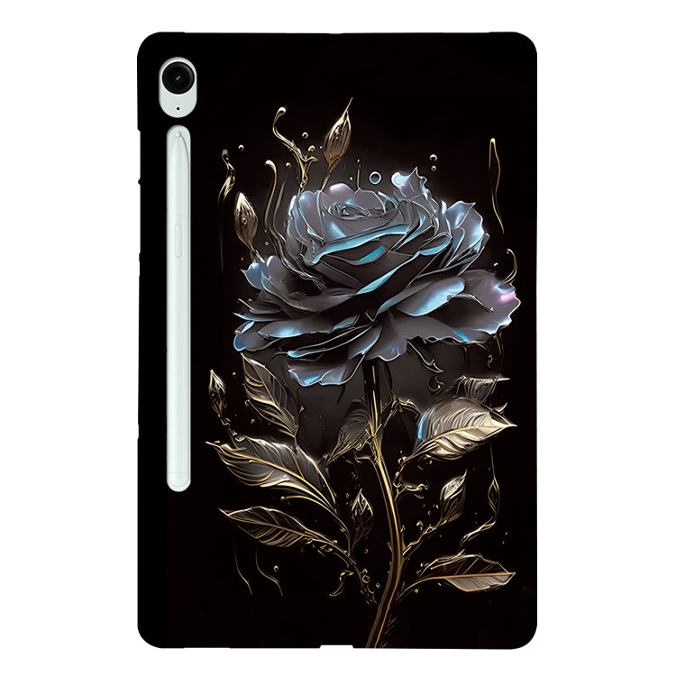For Samsung Galaxy Tab S9 / S9 FE Color Painting Pattern Smart Tablet TPU Case(Black Rose) by bashfashion