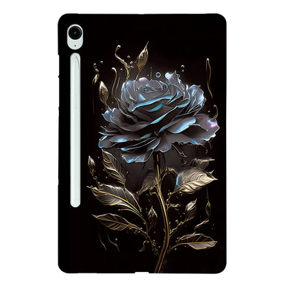For Samsung Galaxy Tab S9 / S9 FE Color Painting Pattern Smart Tablet TPU Case(Black Rose) by bashfashion