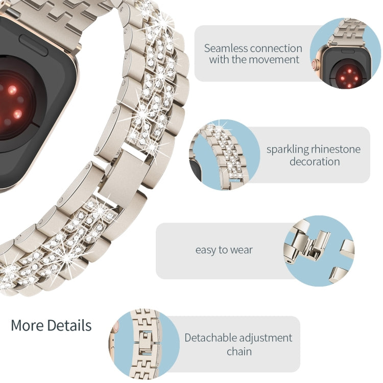 For Apple Watch SE 2023 44mm Bling Diamond Chain Metal Watch Band(Starlight) by bashfashion