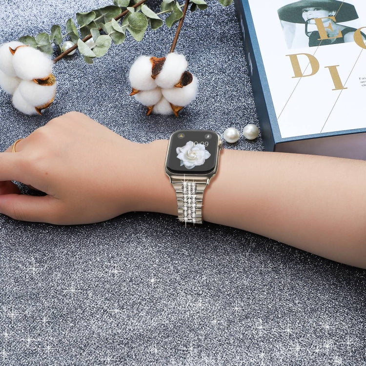 For Apple Watch SE 2023 44mm Bling Diamond Chain Metal Watch Band(Starlight) by bashfashion