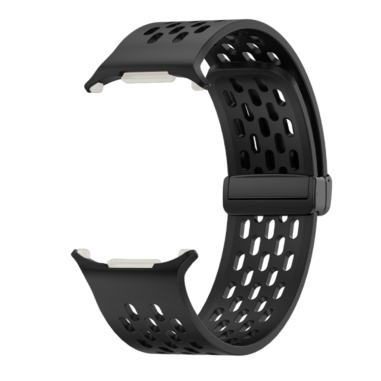 For Samsung Galaxy Watch Ultra 47mm / Ultra 2025 Hole Style Plastic Connector Magnetic Folding Buckle Silicone Watch Band(Black) by bashfashion