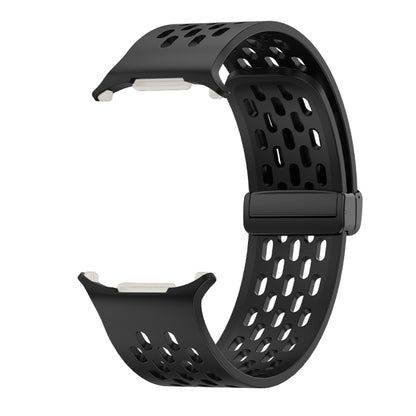 For Samsung Galaxy Watch Ultra 47mm / Ultra 2025 Hole Style Plastic Connector Magnetic Folding Buckle Silicone Watch Band(Black) by bashfashion