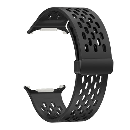 For Samsung Galaxy Watch Ultra 47mm / Ultra 2025 Hole Style Plastic Connector Magnetic Folding Buckle Silicone Watch Band(Black) by bashfashion
