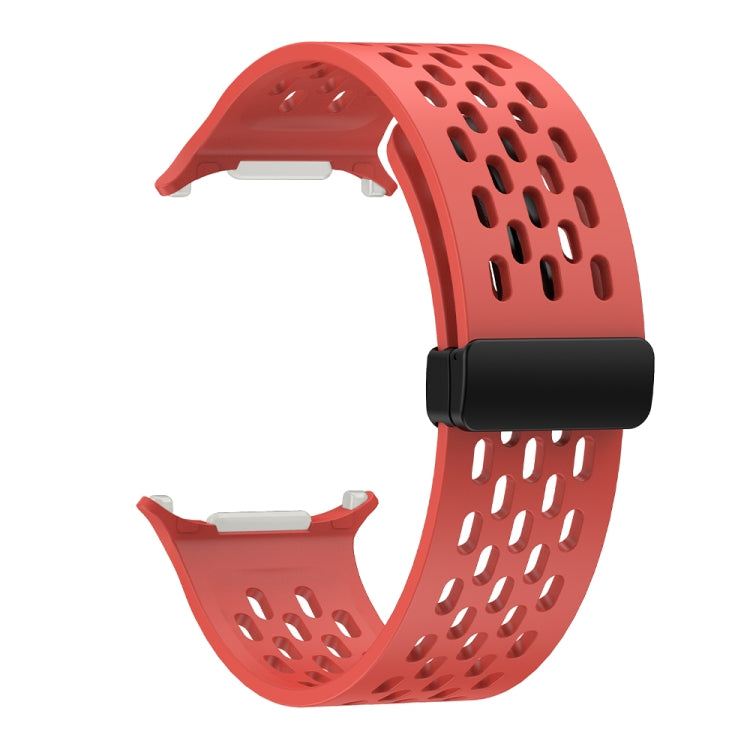 For Samsung Galaxy Watch Ultra 47mm / Ultra 2025 Hole Style Plastic Connector Magnetic Folding Buckle Silicone Watch Band(Red) by bashfashion
