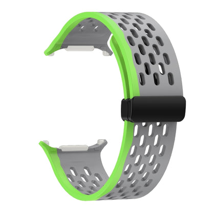For Samsung Galaxy Watch Ultra 47mm / Ultra 2025 Hole Style Plastic Connector Magnetic Folding Buckle Silicone Watch Band(Grey Green) by bashfashion
