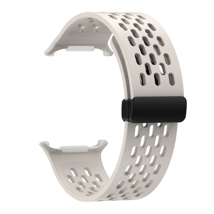 For Samsung Galaxy Watch Ultra 47mm / Ultra 2025 Hole Style Plastic Connector Magnetic Folding Buckle Silicone Watch Band(Starlight) by bashfashion