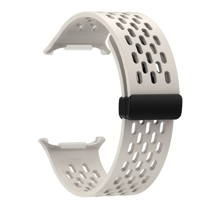 For Samsung Galaxy Watch Ultra 47mm / Ultra 2025 Hole Style Plastic Connector Magnetic Folding Buckle Silicone Watch Band(Starlight) by bashfashion