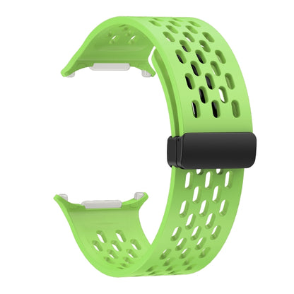 For Samsung Galaxy Watch Ultra 47mm / Ultra 2025 Hole Style Plastic Connector Magnetic Folding Buckle Silicone Watch Band(Fluorescent Green) by bashfashion