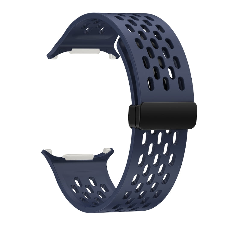 For Samsung Galaxy Watch Ultra 47mm / Ultra 2025 Hole Style Plastic Connector Magnetic Folding Buckle Silicone Watch Band(Dark Blue) by bashfashion