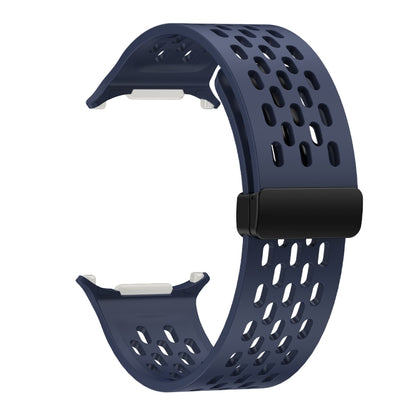 For Samsung Galaxy Watch Ultra 47mm / Ultra 2025 Hole Style Plastic Connector Magnetic Folding Buckle Silicone Watch Band(Dark Blue) by bashfashion