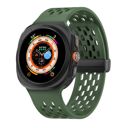 For Samsung Galaxy Watch Ultra 47mm / Ultra 2025 Hole Style Plastic Connector Magnetic Folding Buckle Silicone Watch Band(Dark Green) by bashfashion