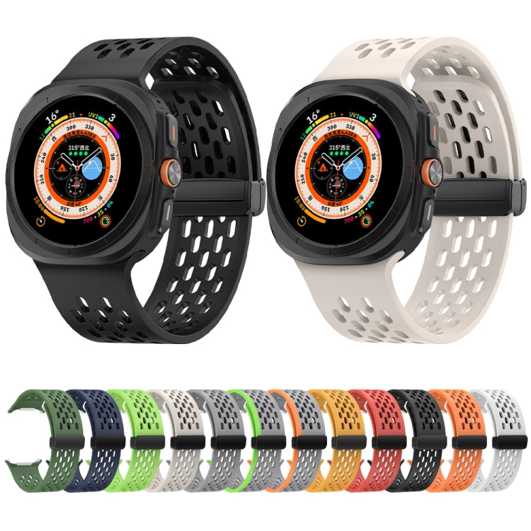 For Samsung Galaxy Watch Ultra 47mm / Ultra 2025 Hole Style Plastic Connector Magnetic Folding Buckle Silicone Watch Band(Grey) by bashfashion