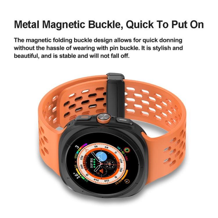 For Samsung Galaxy Watch Ultra 47mm / Ultra 2025 Hole Style Plastic Connector Magnetic Folding Buckle Silicone Watch Band(Grey Orange) by bashfashion