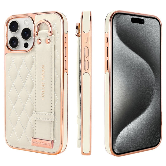 For iPhone 15 Pro VIETAO Rhombic Texture Wristband PU Phone Case(White) by VIETAO