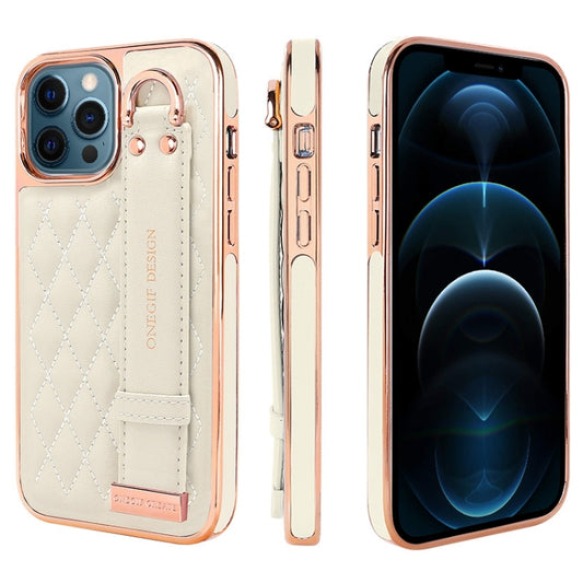 For iPhone 12 Pro Max VIETAO Rhombic Texture Wristband PU Phone Case(White) by VIETAO