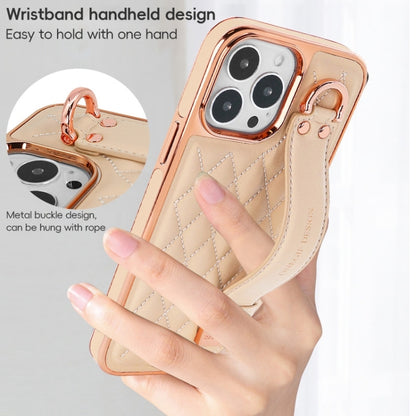 For iPhone 13 Pro VIETAO Rhombic Texture Wristband PU Phone Case(Pink) by VIETAO