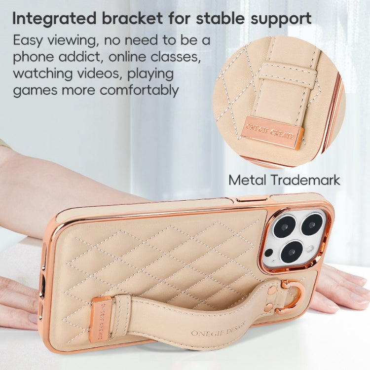 For iPhone 15 Pro VIETAO Rhombic Texture Wristband PU Phone Case(Pink) by VIETAO