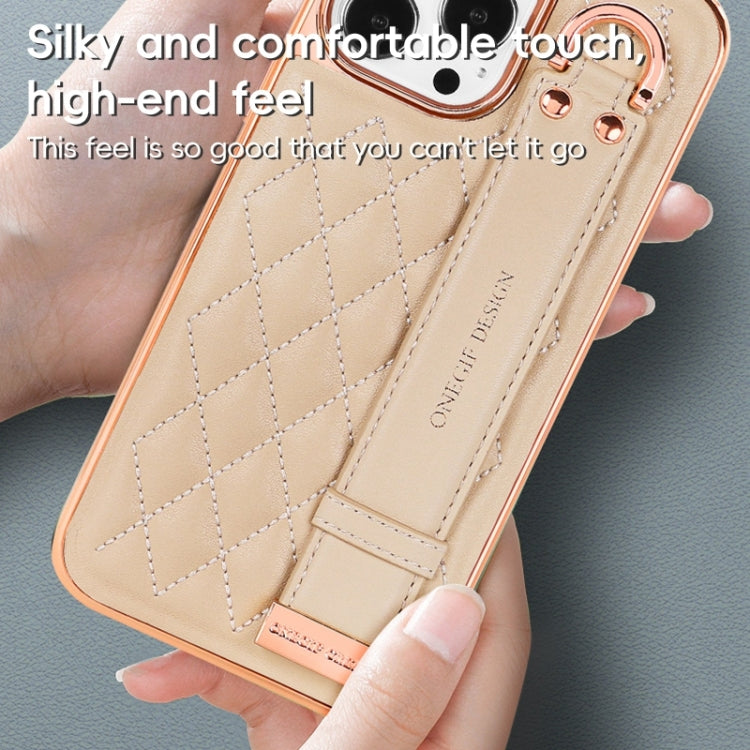 For iPhone 15 VIETAO Rhombic Texture Wristband PU Phone Case(White) by VIETAO