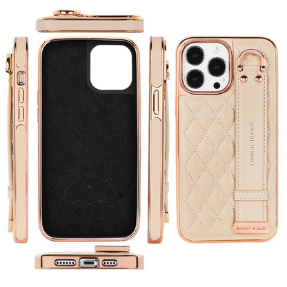 For iPhone 15 Pro Max VIETAO Rhombic Texture Wristband PU Phone Case(Black) by VIETAO