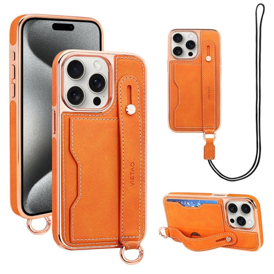 For iPhone 15 Pro Max VIETAO Card Slot Wristband Phone Case with Lanyard(Orange) by VIETAO
