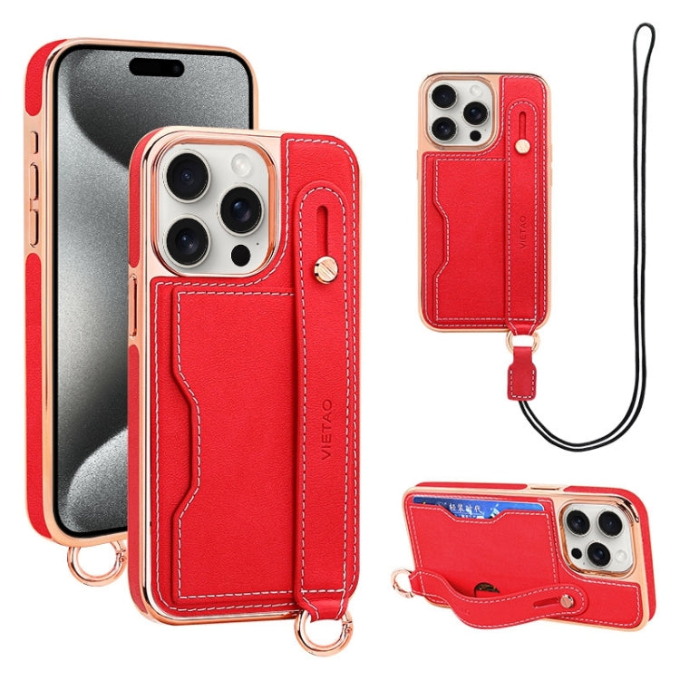 For iPhone 15 Pro Max VIETAO Card Slot Wristband Phone Case with Lanyard(Red) by VIETAO