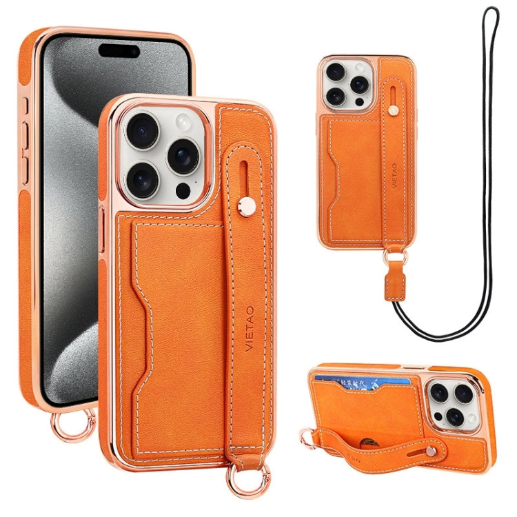 For iPhone 15 Pro VIETAO Card Slot Wristband Phone Case with Lanyard(Orange) by VIETAO