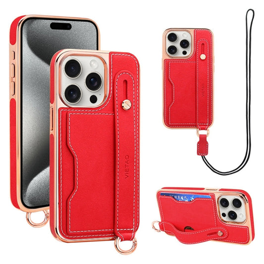 For iPhone 15 Pro VIETAO Card Slot Wristband Phone Case with Lanyard(Red) by VIETAO