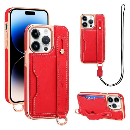 For iPhone 14 Pro VIETAO Card Slot Wristband Phone Case with Lanyard(Red) by VIETAO
