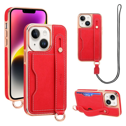 For iPhone 14 Plus VIETAO Card Slot Wristband Phone Case with Lanyard(Red) by VIETAO