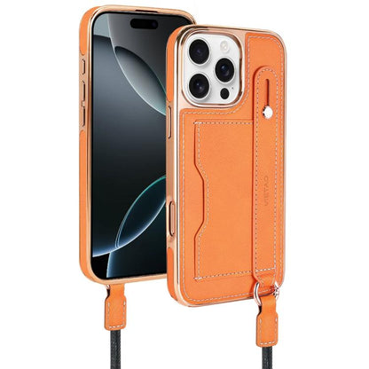 For iPhone 16 Pro Max VIETAO Card Slot Wristband Phone Case with Lanyard(Orange) by VIETAO