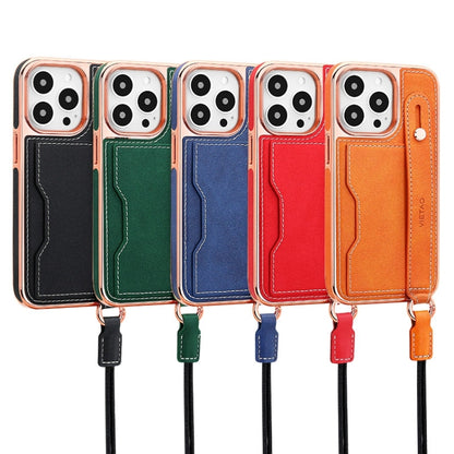 For iPhone 13 VIETAO Card Slot Wristband Phone Case with Lanyard(Blue) by VIETAO