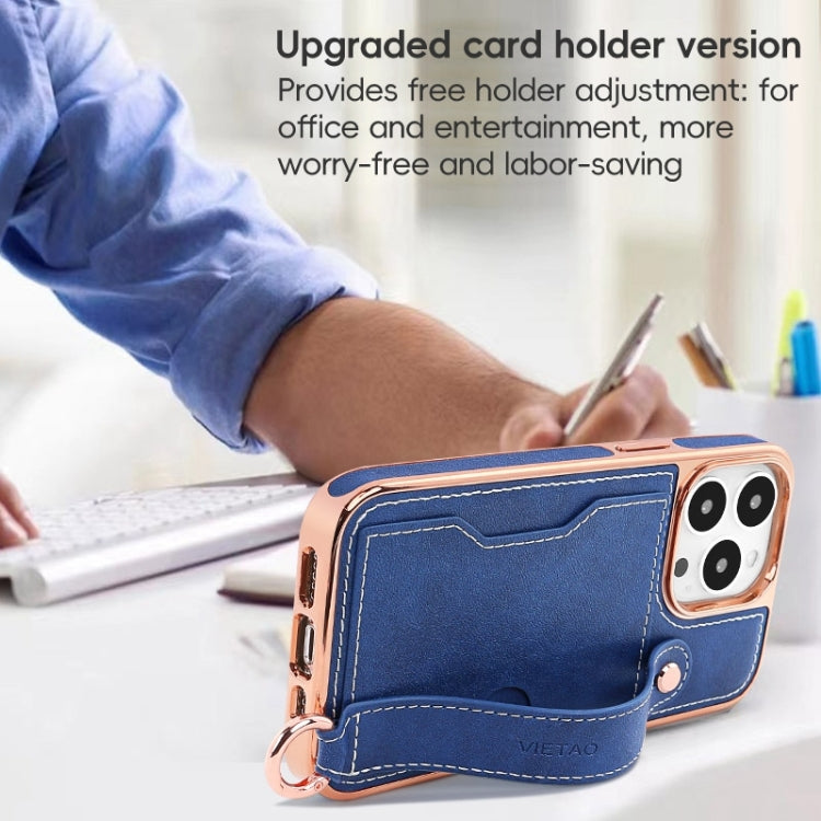 For iPhone 15 Plus VIETAO Card Slot Wristband Phone Case with Lanyard(Blue) by VIETAO