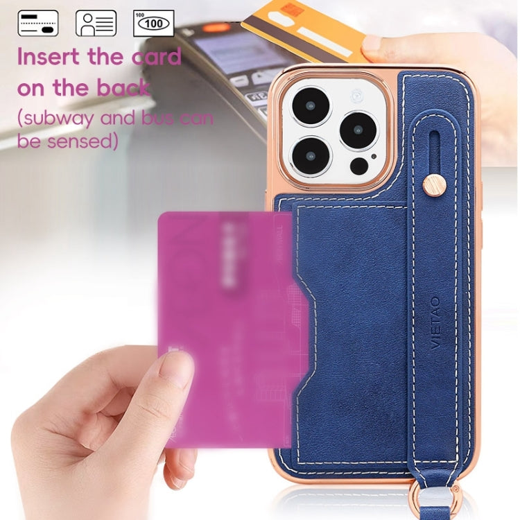 For iPhone 15 Pro Max VIETAO Card Slot Wristband Phone Case with Lanyard(Black) by VIETAO