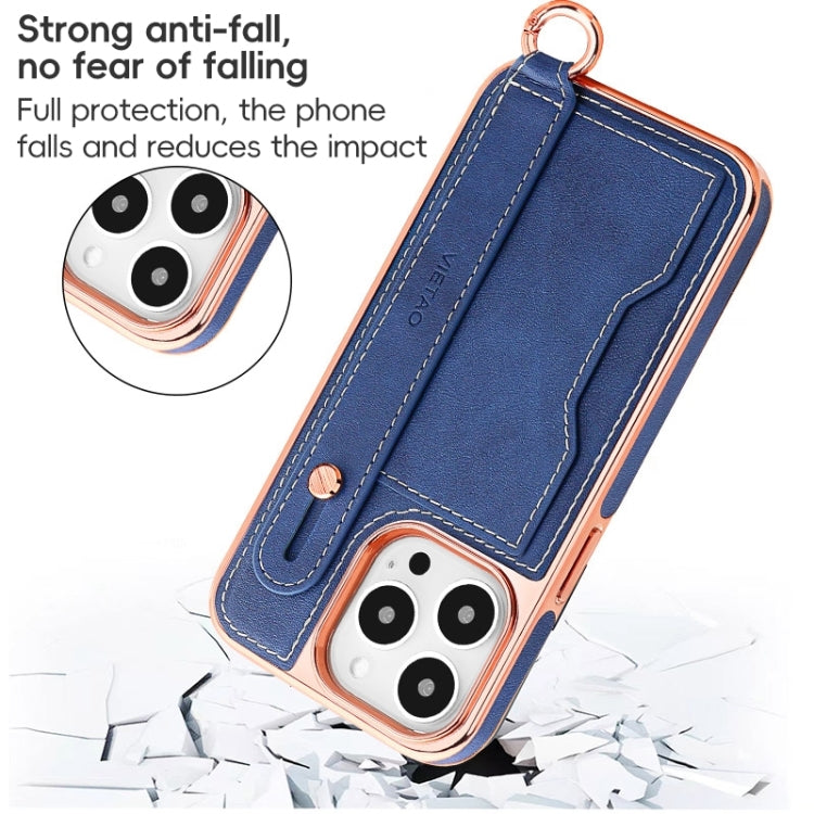 For iPhone 15 Pro VIETAO Card Slot Wristband Phone Case with Lanyard(Blue) by VIETAO