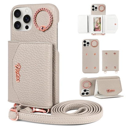 For iPhone 15 Pro VIETAO Ring Holder Card Bag Phone Case with Lanyard(Grey) by VIETAO
