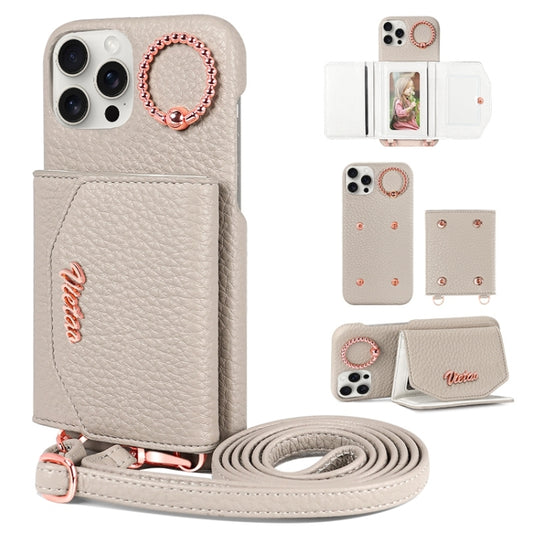 For iPhone 15 Pro VIETAO Ring Holder Card Bag Phone Case with Lanyard(Grey) by VIETAO